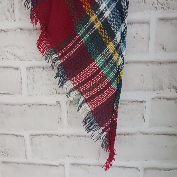 Wander Agio • Women's Woolen Yarn Plaid Stripe Triangle Shawl Scarf, NWOT - Picture 5 of 10